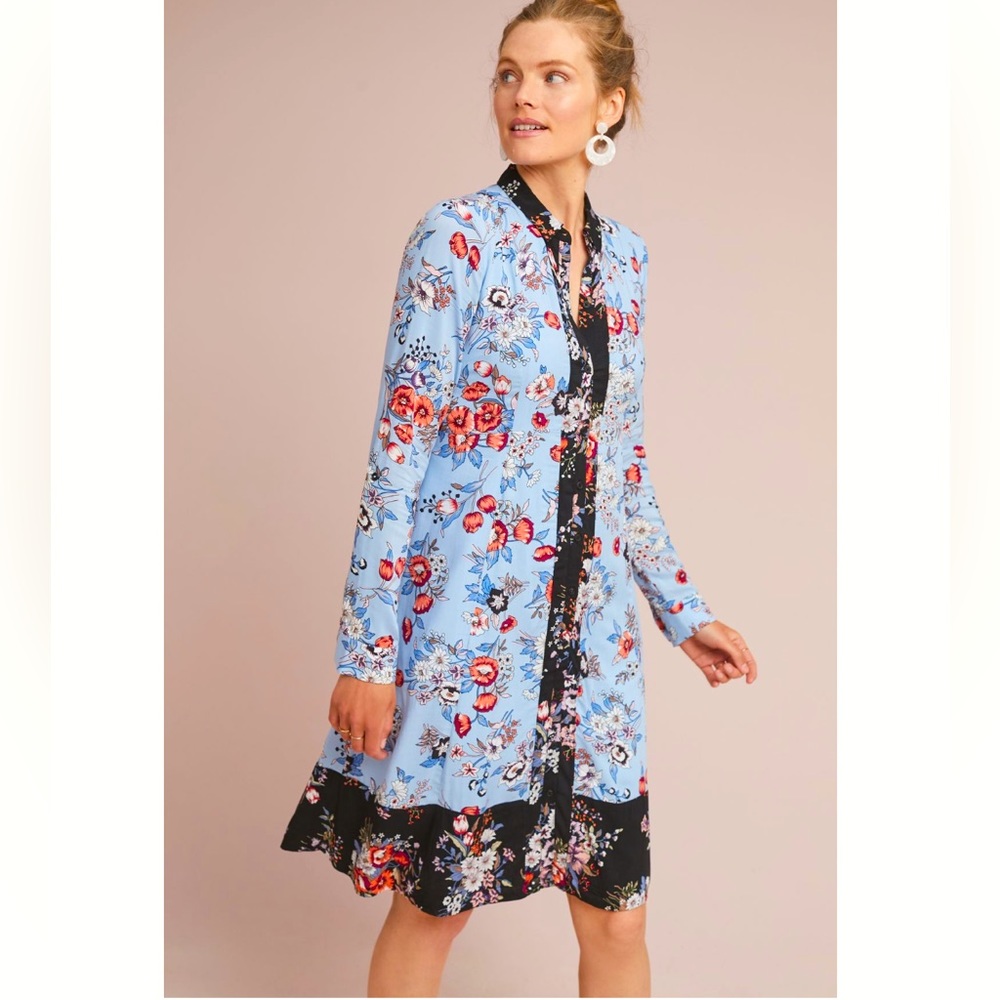 Anthropologie Blue Floral Midi Dress